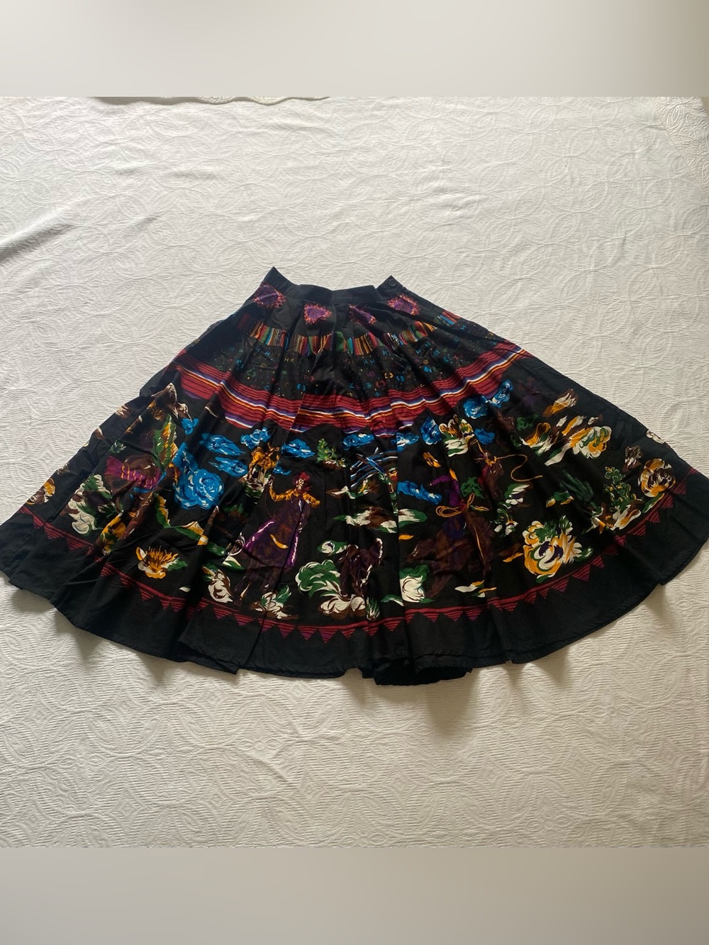 Carole Little Black Floral & Stripe Full Circle Skirt